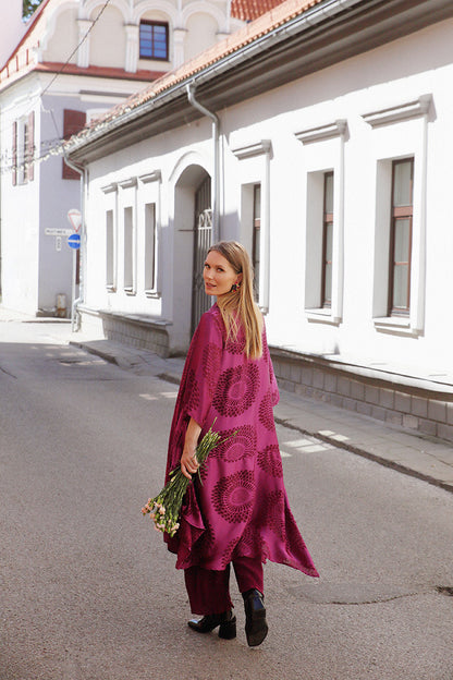 Straight Cropped Magenta Silk Viscose Trousers