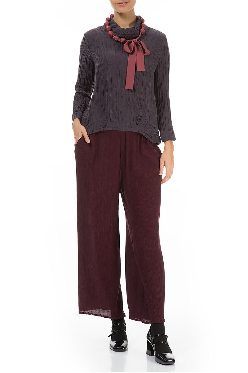 Straight Cropped Merlot Silk Viscose Trousers