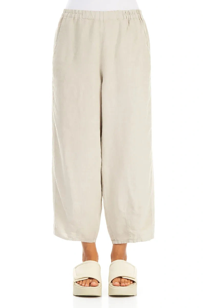 Straight Cropped Natural Linen Trousers