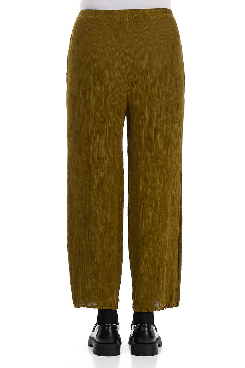 Straight Cropped Olive Silk Viscose Trousers