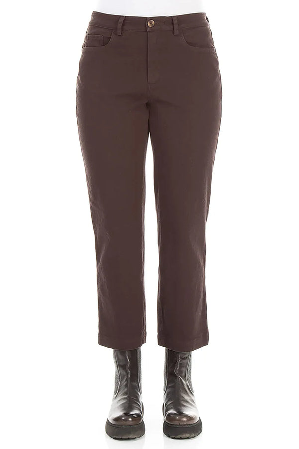 Straight Cropped Truffle Brown Cotton Trousers 1