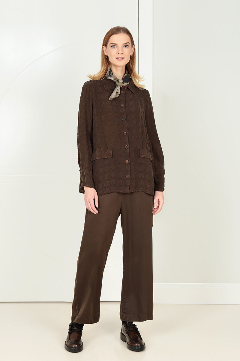 Straight Forest Brown Silk Trousers 6