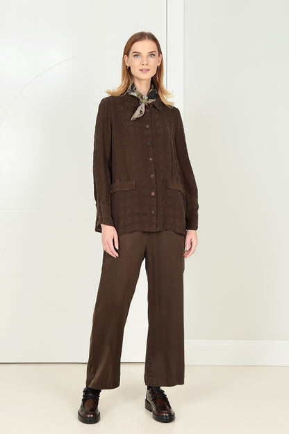 Straight Forest Brown Silk Trousers 6