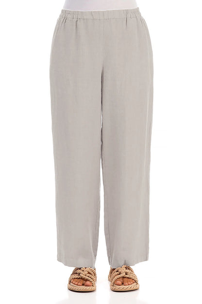 Straight Full Length Beige Linen Trousers 1