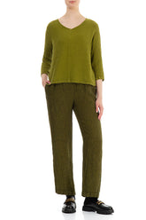 Straight Golden Lime Mélange Linen Trousers 4
