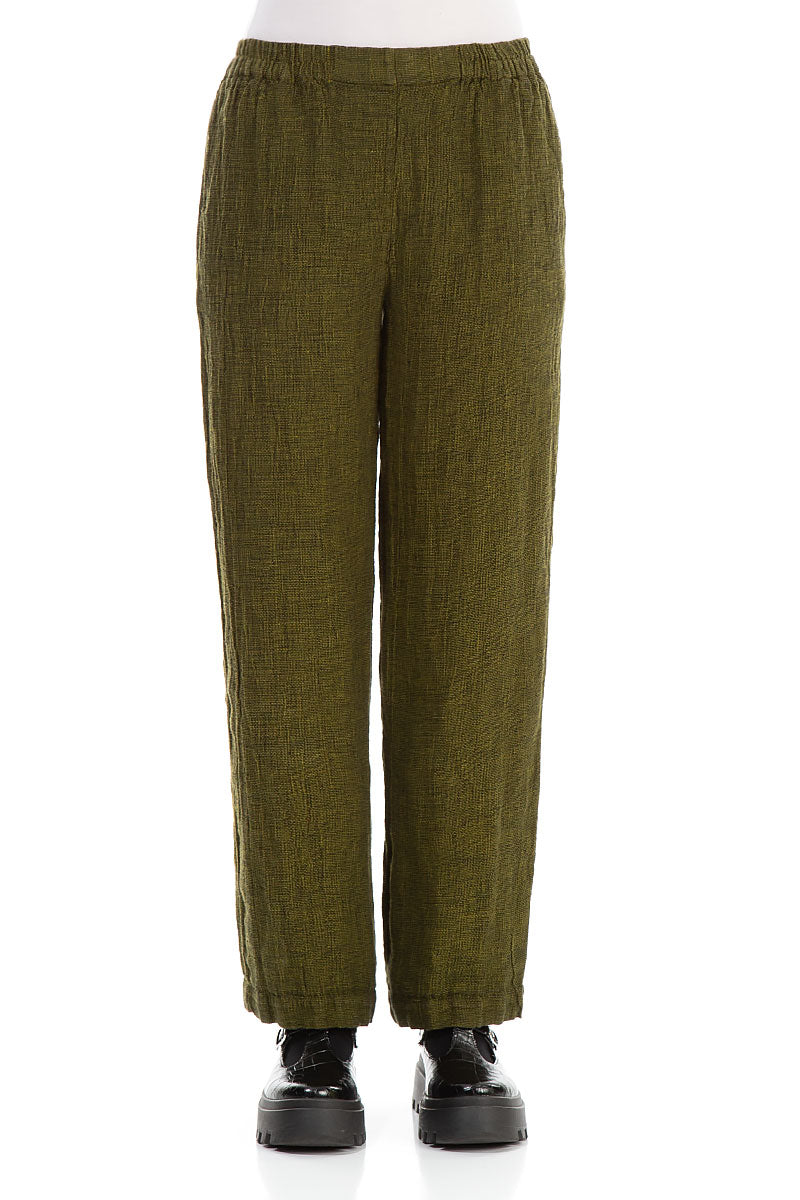 Straight Golden Lime Mélange Linen Trousers 1