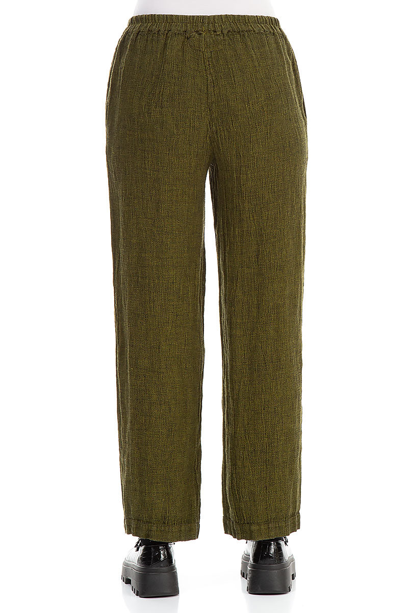 Straight Golden Lime Mélange Linen Trousers 2