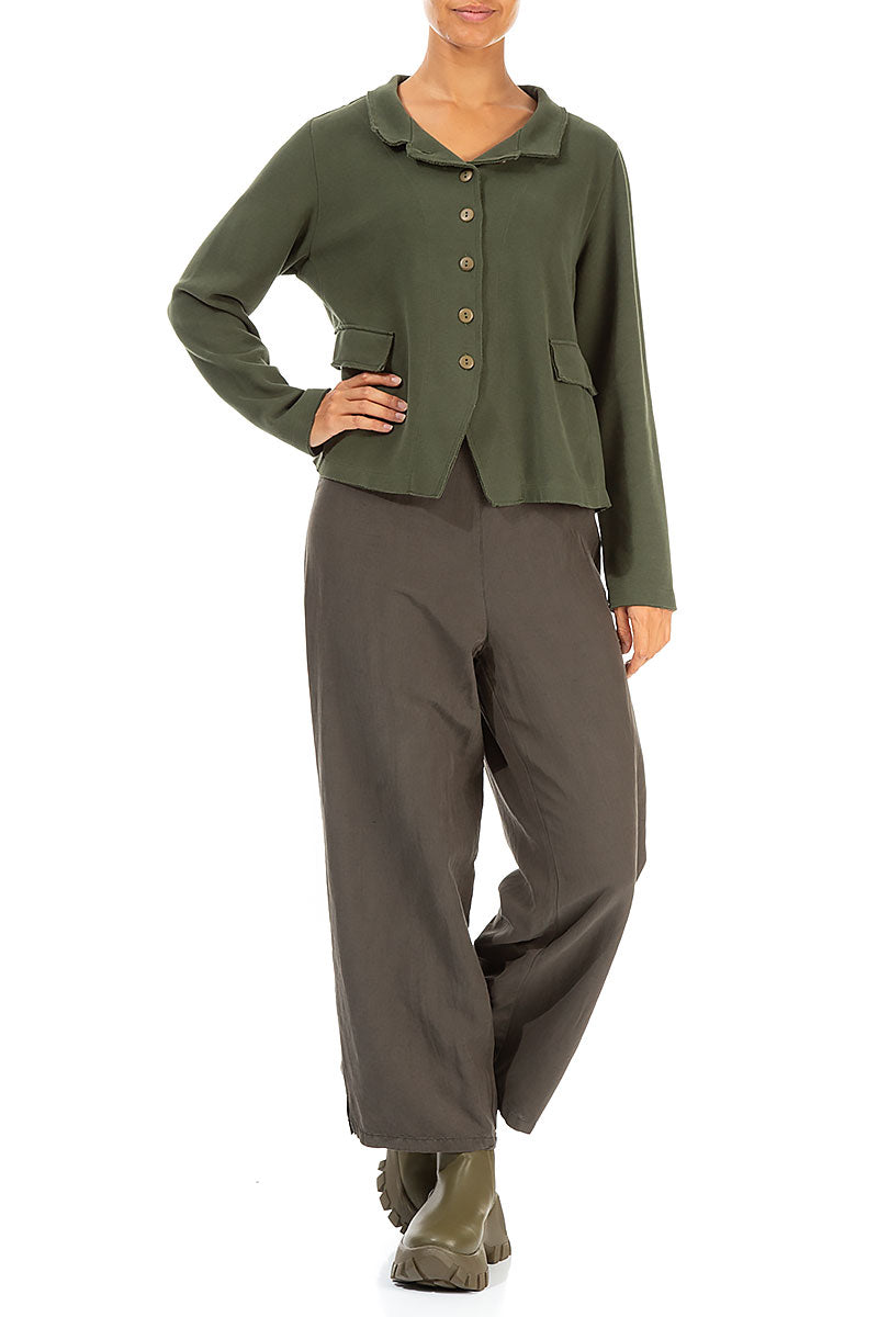 Straight Khaki Silk Linen Trousers