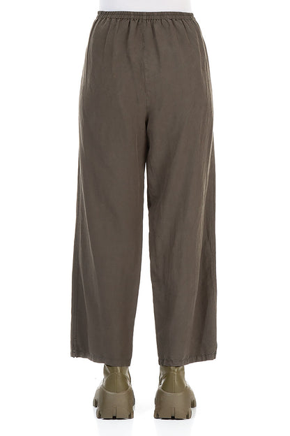 Straight Khaki Silk Linen Trousers