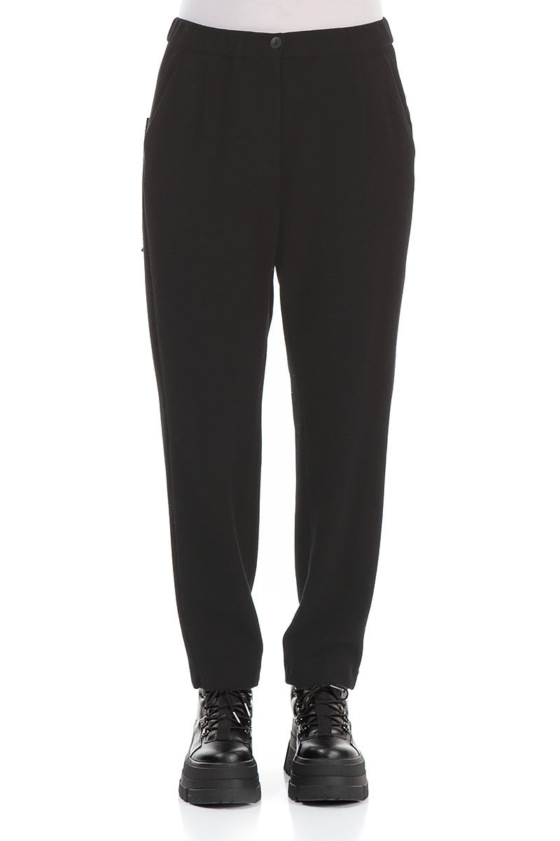 Straight Leg Black Cotton Jersey Trousers