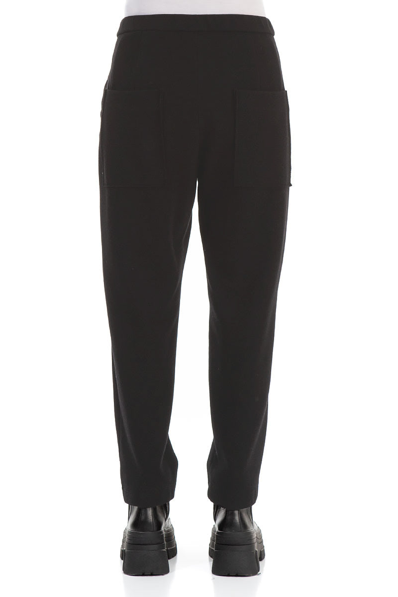 Straight Leg Black Cotton Jersey Trousers