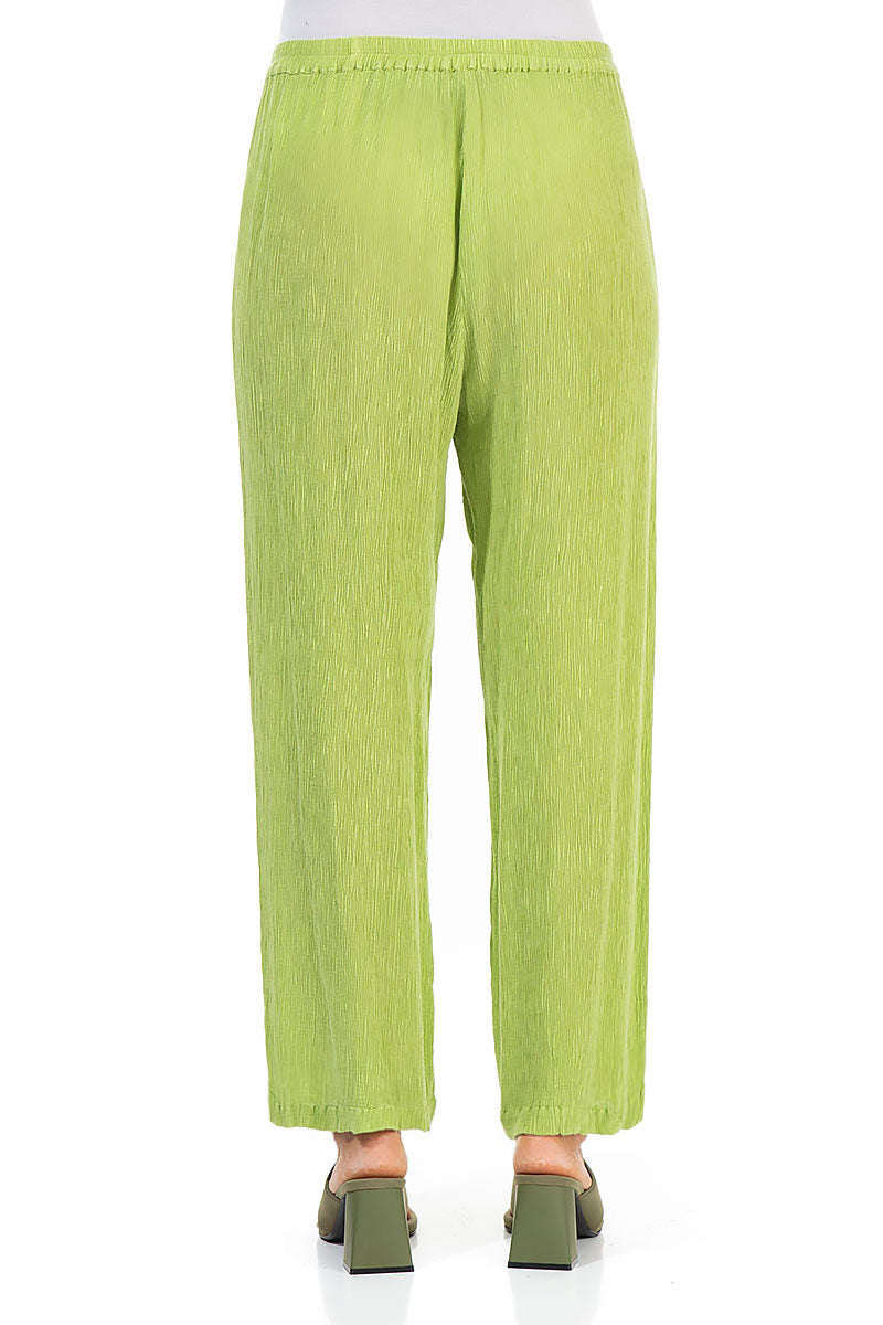 Straight Lime Crinkled Silk Viscose Trousers