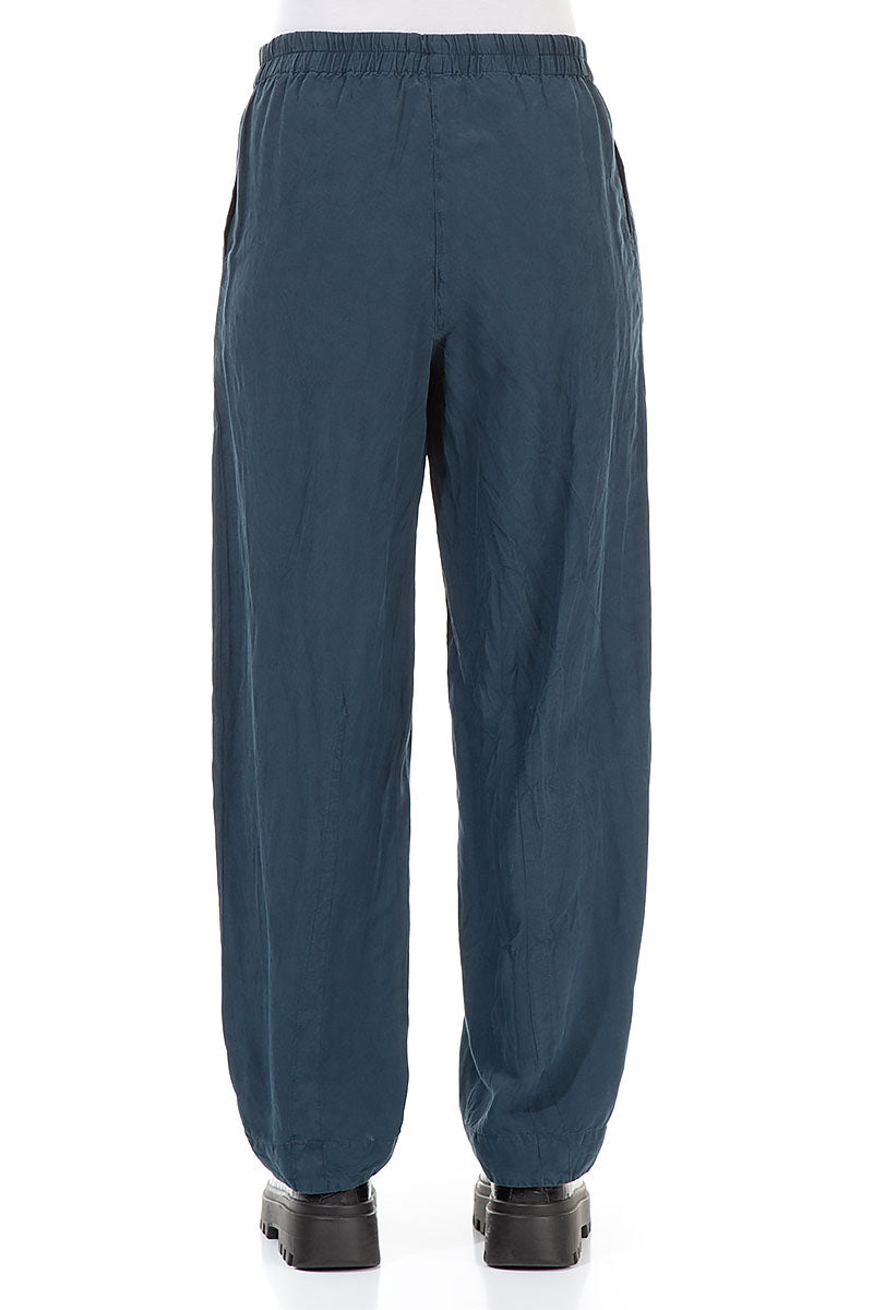 Straight Navy Silk Linen Trousers