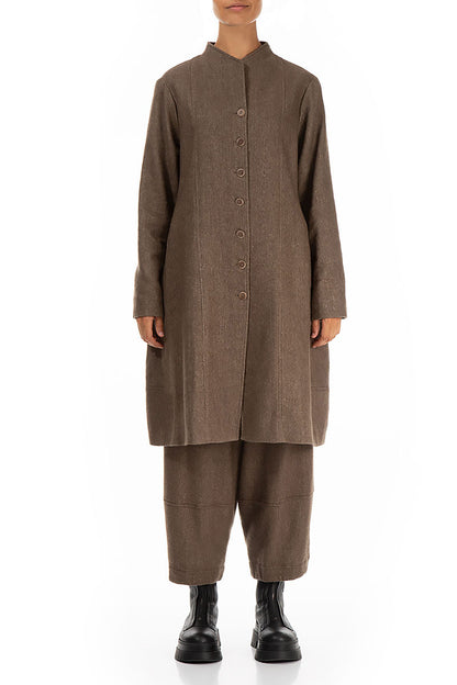 Straight Pepper Brown Wool Linen Jacket Coat 1