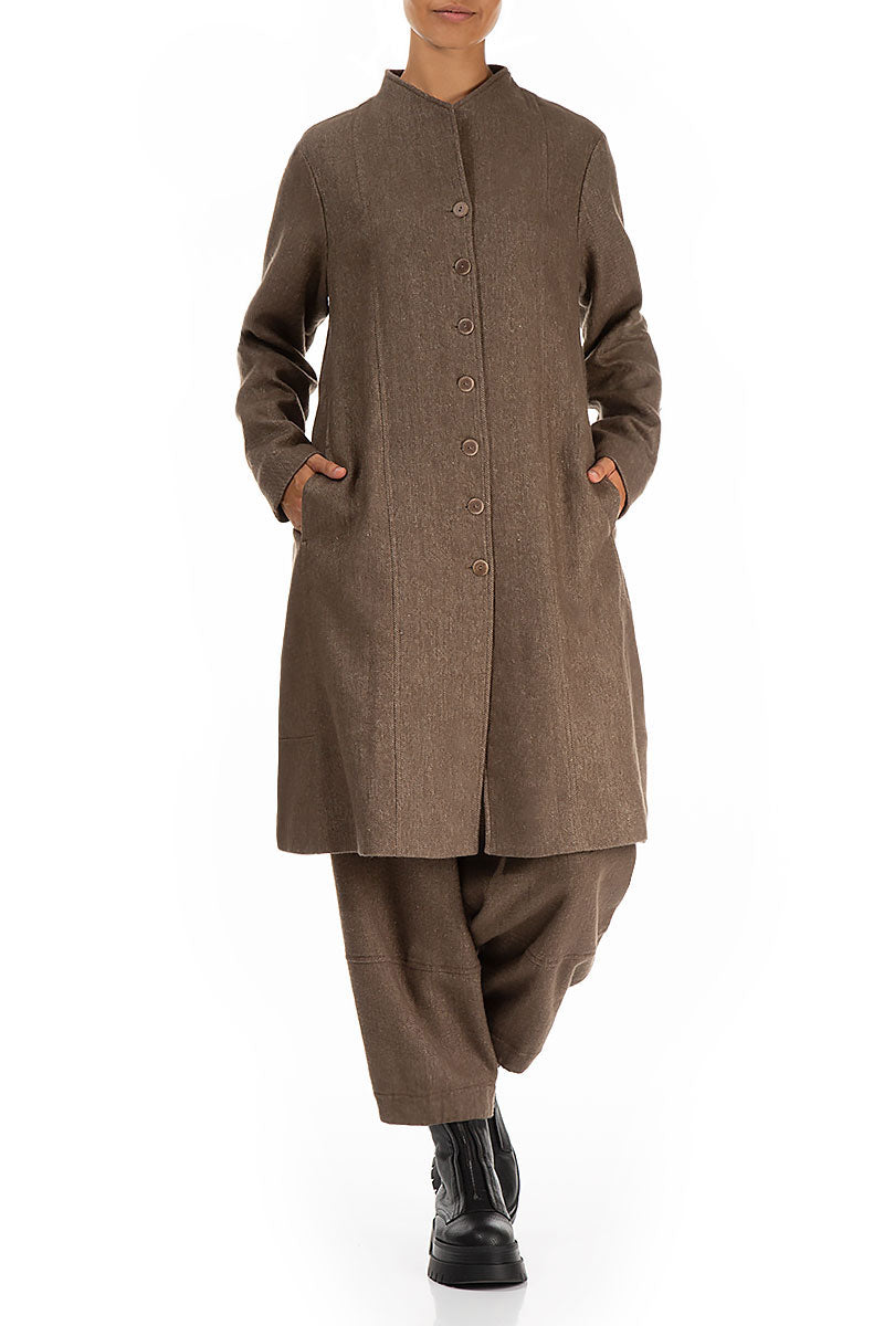 Straight Pepper Brown Wool Linen Jacket Coat 4