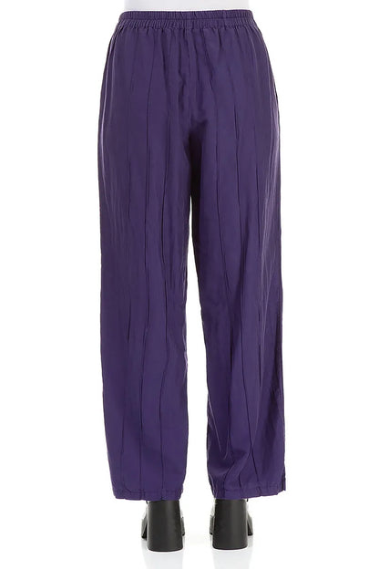 Straight Pleated Royal Purple Silk Trousers 2