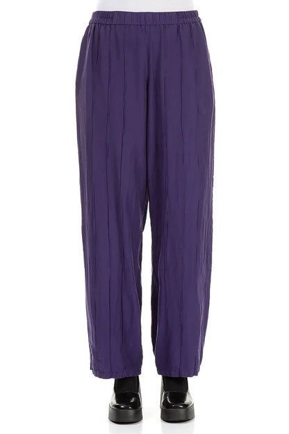Straight Pleated Royal Purple Silk Trousers 1