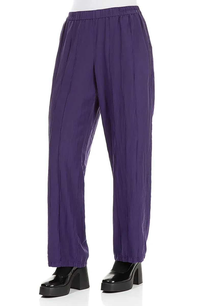 Straight Pleated Royal Purple Silk Trousers 3