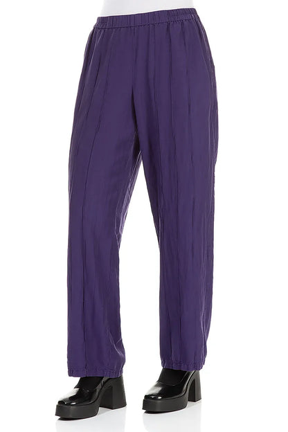 Straight Pleated Royal Purple Silk Trousers 3
