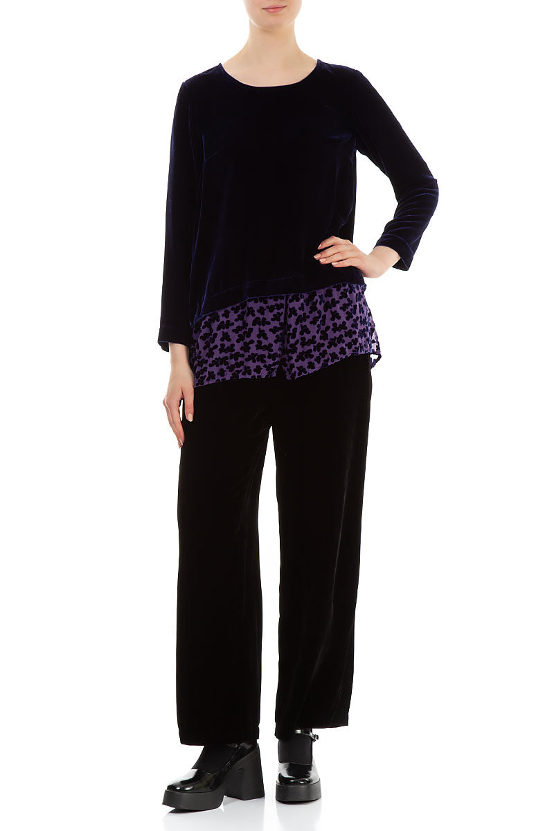 Straight Royal Purple Silk Velvet Trousers 4