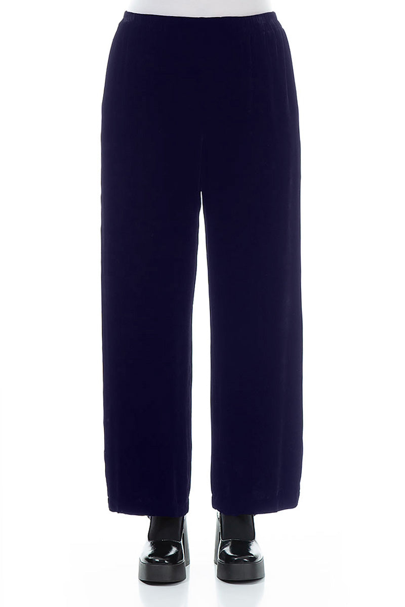 Straight Royal Purple Silk Velvet Trousers 1