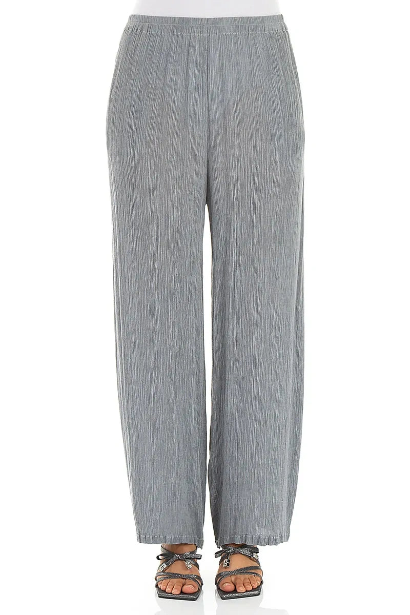 Straight Silver Grey Silk Viscose Trousers