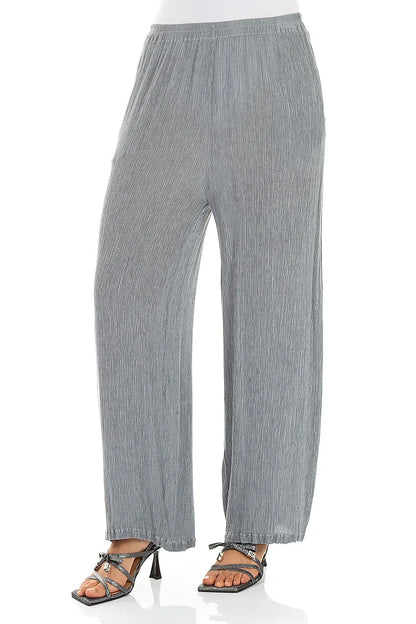Straight Silver Grey Silk Viscose Trousers
