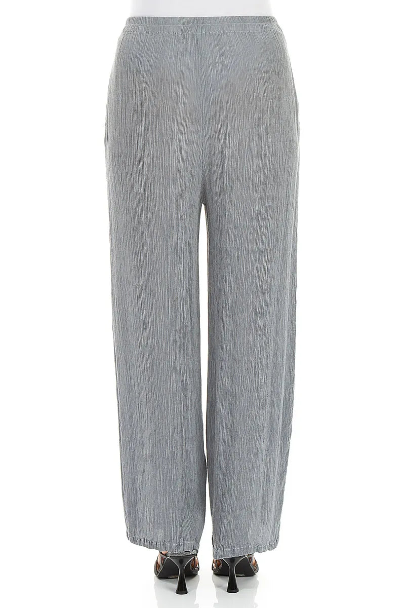 Straight Silver Grey Silk Viscose Trousers
