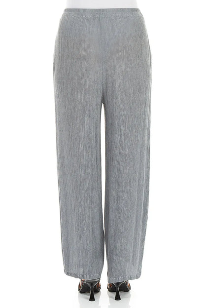Straight Silver Grey Silk Viscose Trousers
