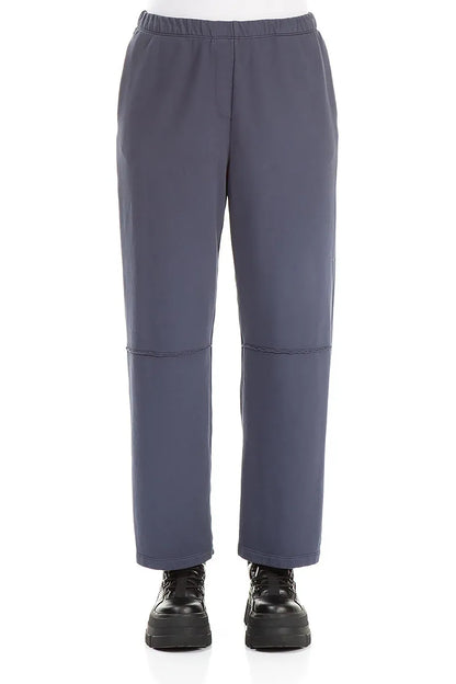 Straight Slate Blue Cotton Trousers 1