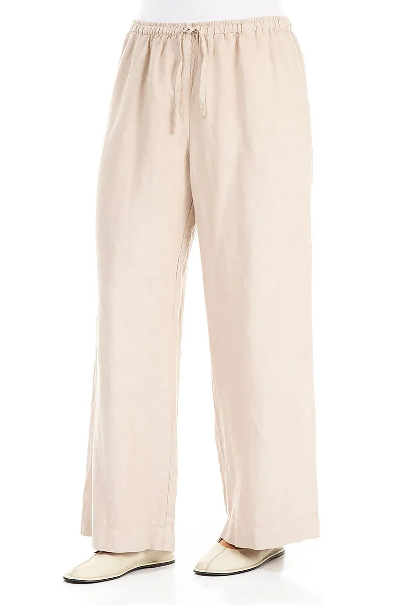 Straight Tie Up Beige Linen Trousers 3