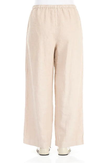 Straight Tie Up Beige Linen Trousers 2