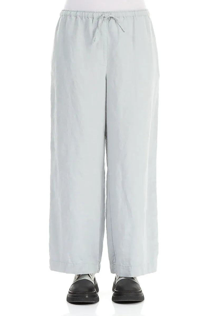Straight Tie Up Silver Grey Linen Trousers 1