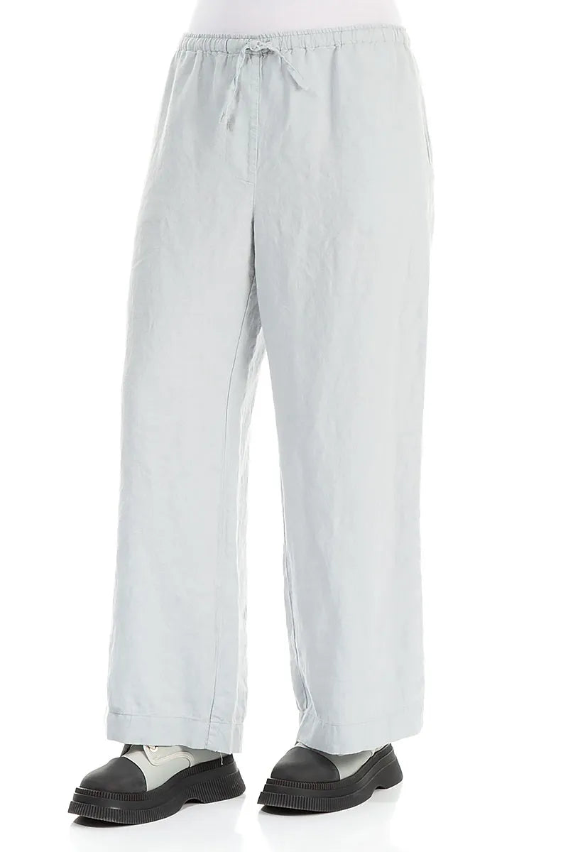 Straight Tie Up Silver Grey Linen Trousers 3