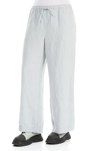 Straight Tie Up Silver Grey Linen Trousers 3