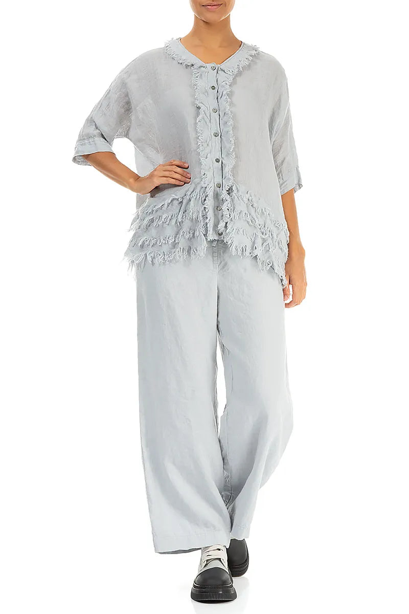Straight Tie Up Silver Grey Linen Trousers 4