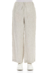 Straight Tie Up Striped Sand Linen Trousers 1