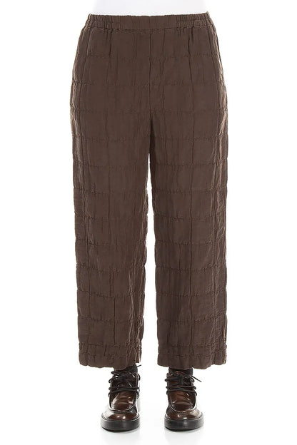 Straight Truffle Brown Pleated Silk Linen Trousers 1