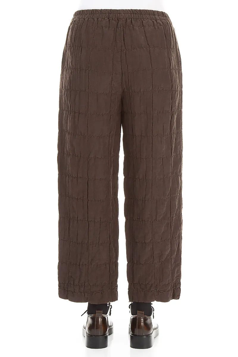 Straight Truffle Brown Pleated Silk Linen Trousers 2