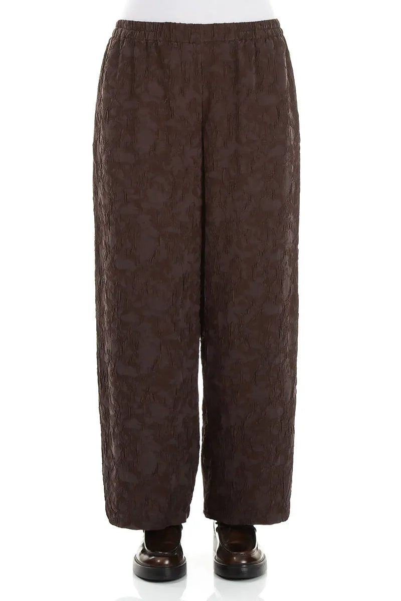 Straight Truffle Brown Textured Silk Viscose Trousers 1