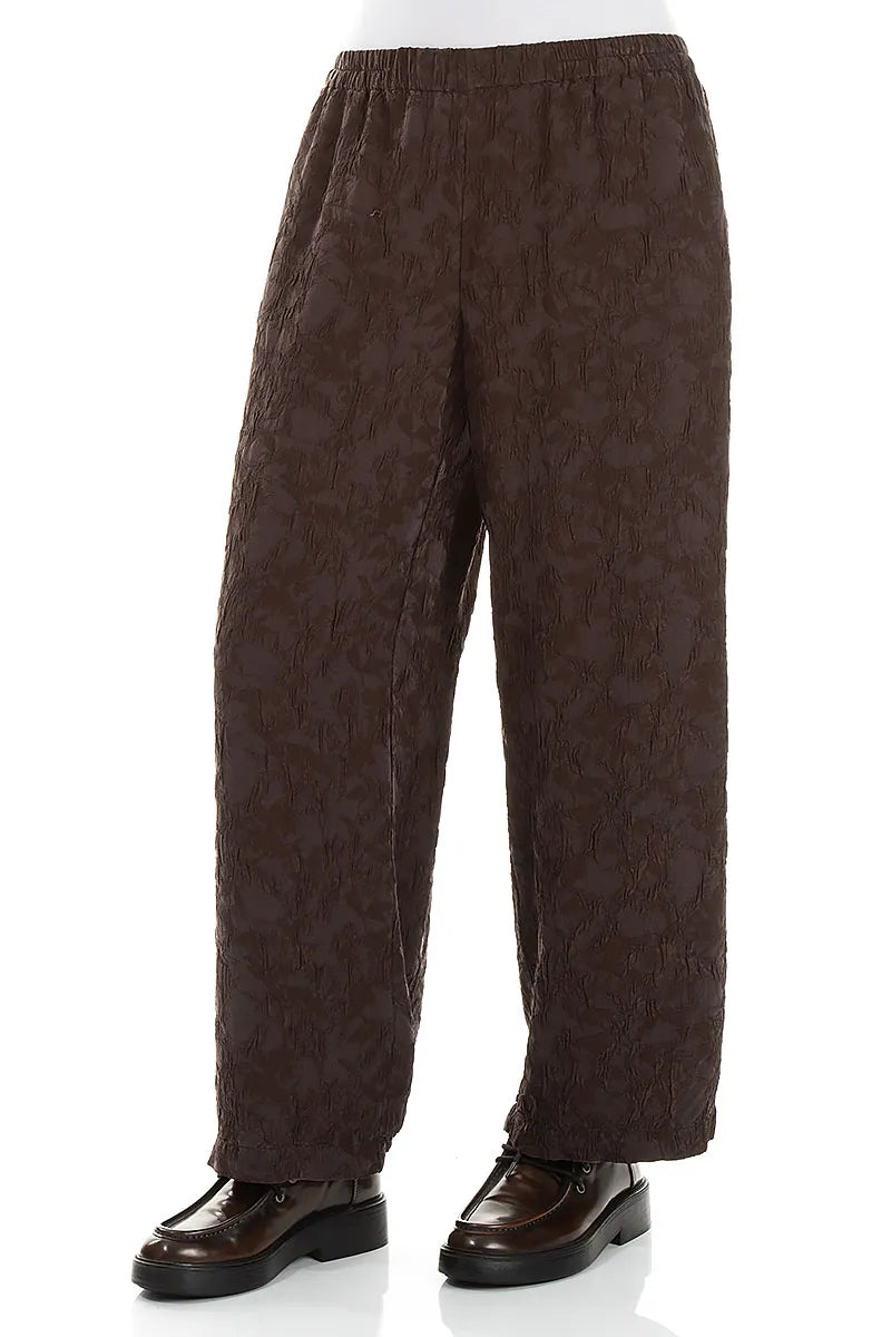 Straight Truffle Brown Textured Silk Viscose Trousers 3