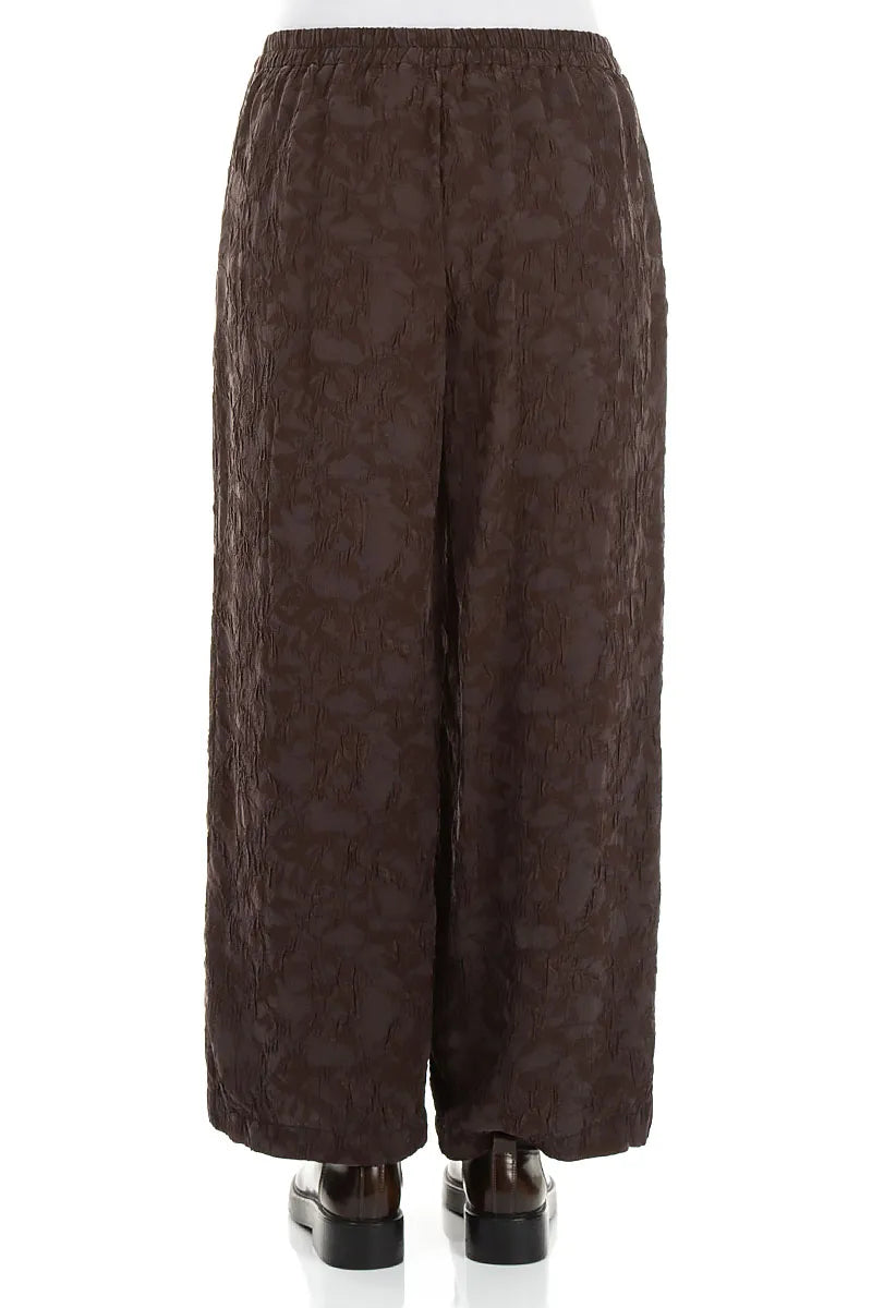 Straight Truffle Brown Textured Silk Viscose Trousers 2