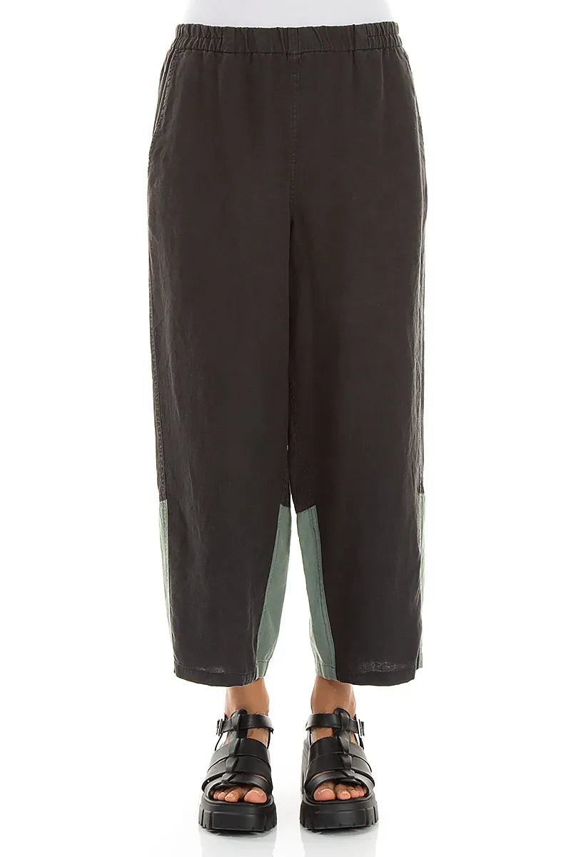 Gerade zweifarbige Leinenhose in Salbeigrün