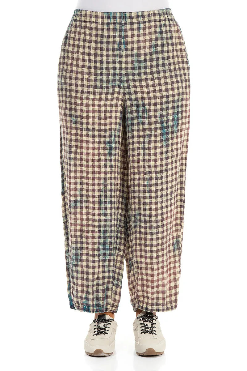 Straight Vintage Check Linen Trousers
