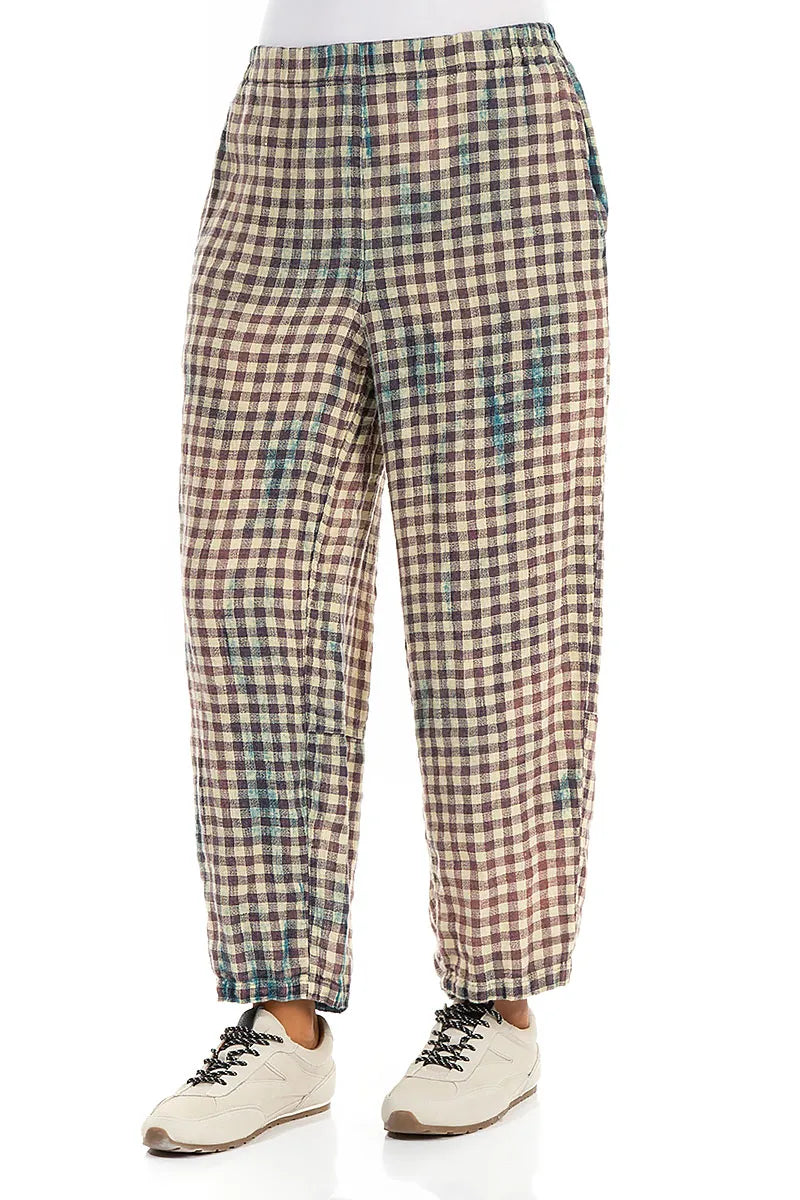 Straight Vintage Check Linen Trousers