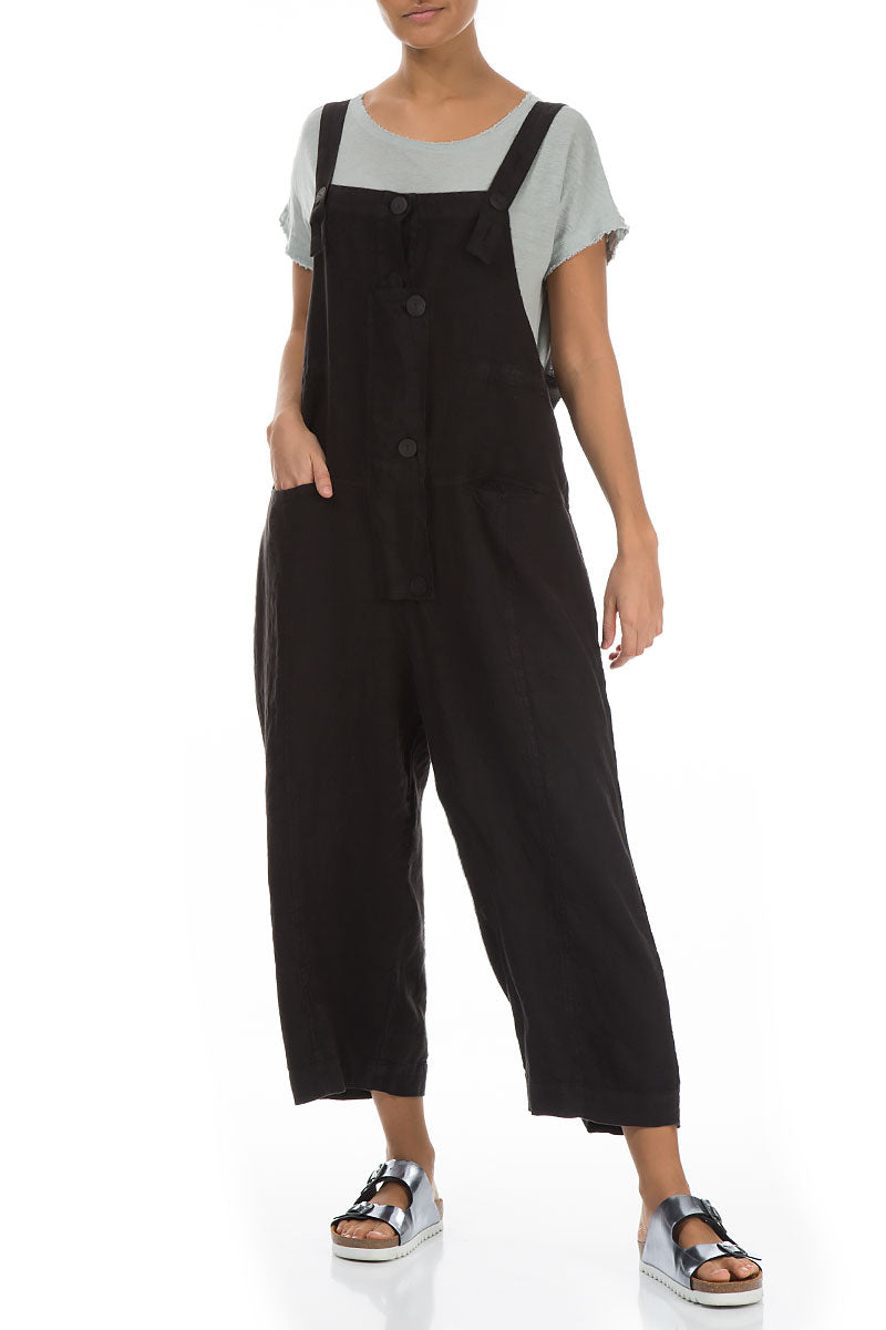 Black linen dungarees online