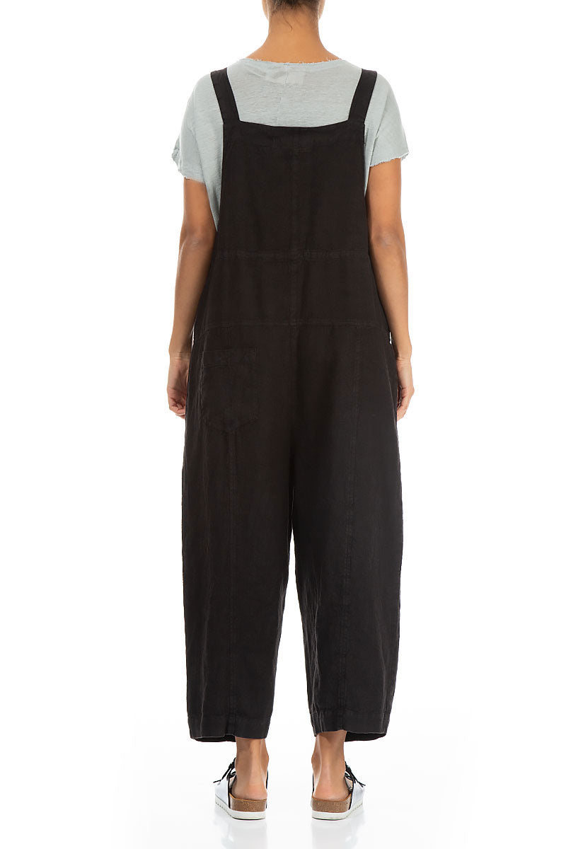 UO Corin Black Strappy Linen Dungarees