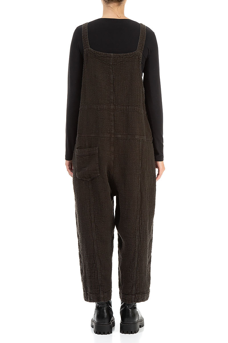 Strappy Chocolate Heavy Linen Dungaree Jumpsuit