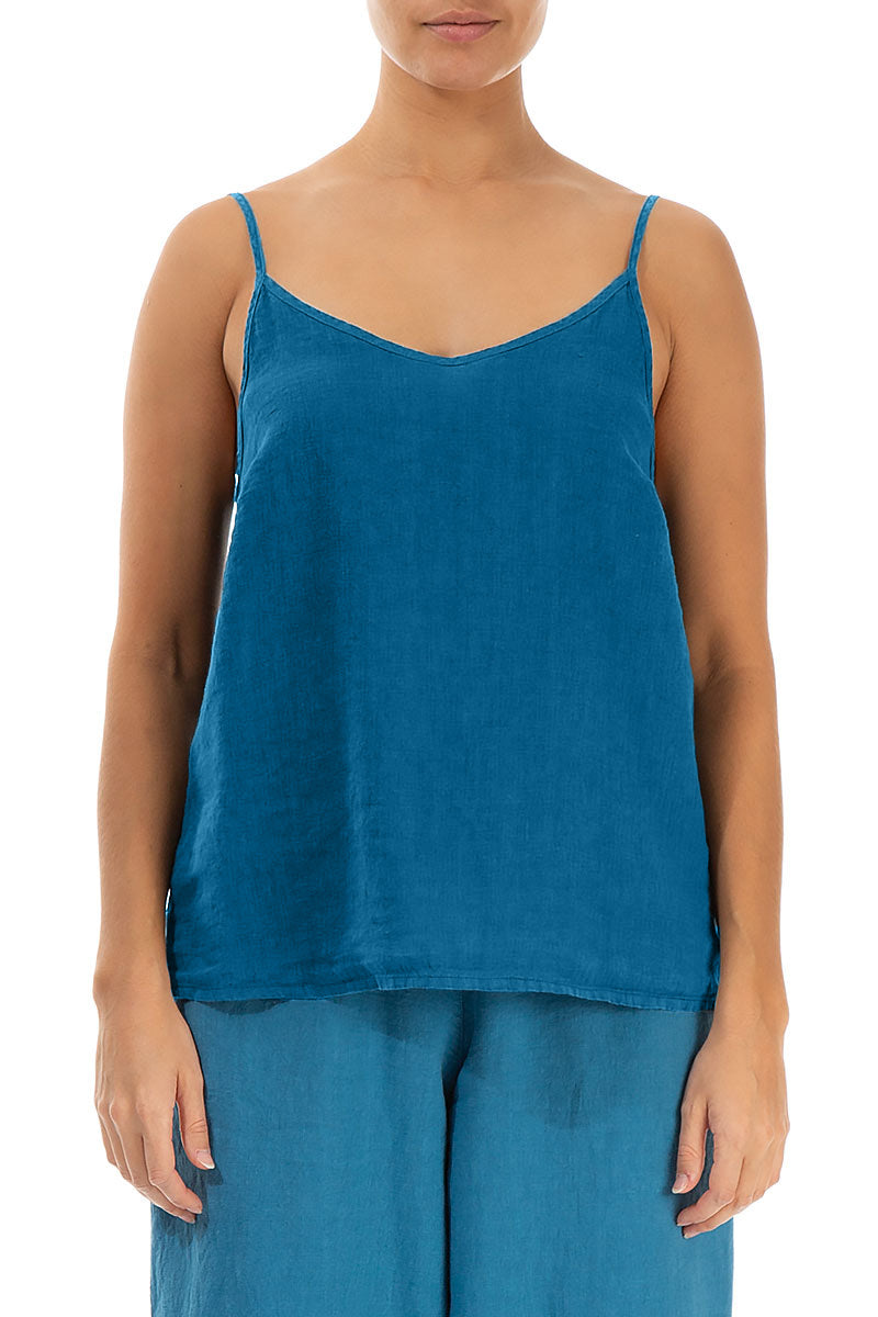 Strappy Cobalt Blue Linen Camisole Top 1