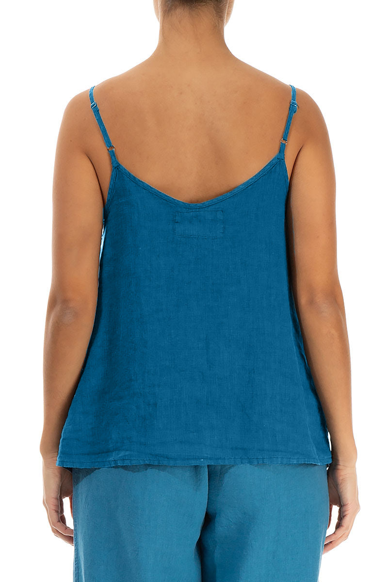 Strappy Cobalt Blue Linen Camisole Top 2